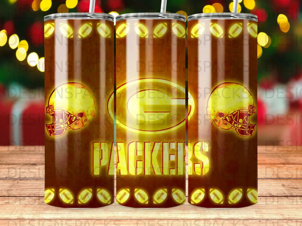 Green Bay Packers tumbler with football helmet and team logo.