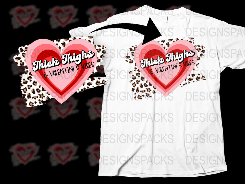 Thick Thighs and Valentine's Vibes T-Shirt, Leopard Print Heart, Trendy Love Tee, Casual Wear, Graphic Shirt for Her
