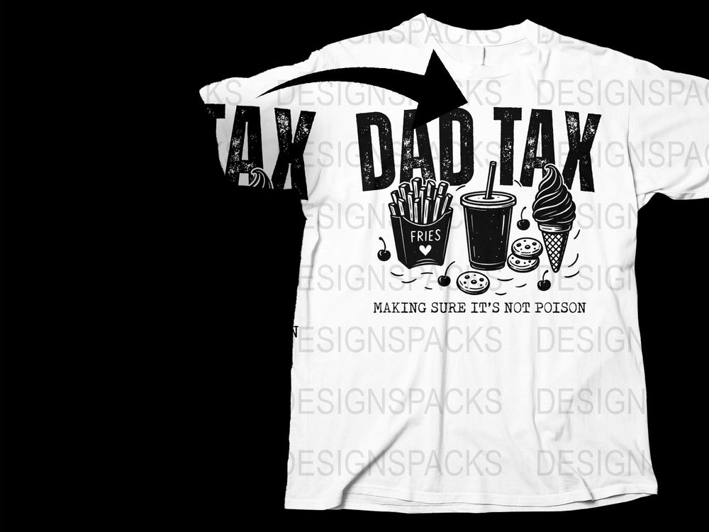 Funny Dad Joke T-Shirt, Tax Dad Snack Sampler, Men's White Graphic Tee, Unique Gift for Fathers