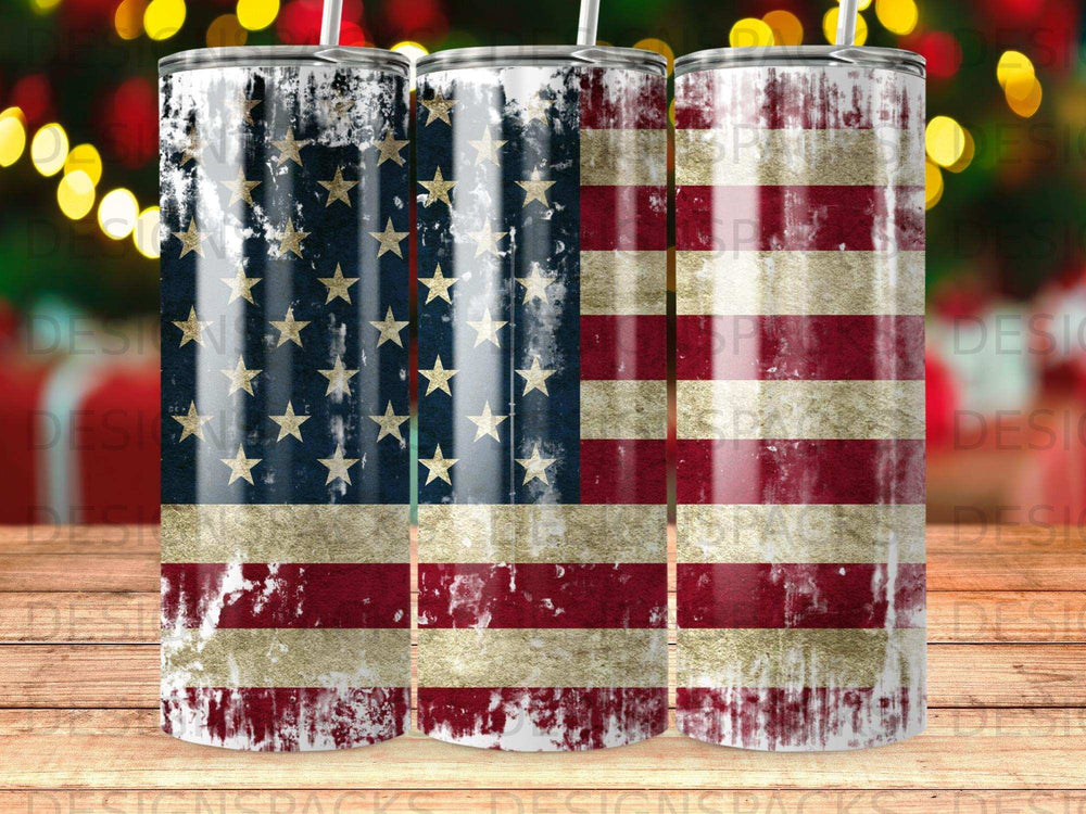 Tumbler with distressed American flag design.