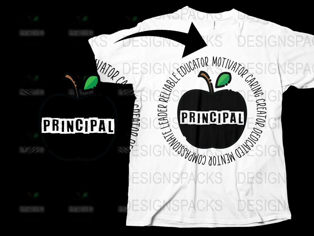 Principal T-Shirt, Inspirational Educator Gift, Motivational School Leader Tee, Apple Design, Black and White Teacher Shirt