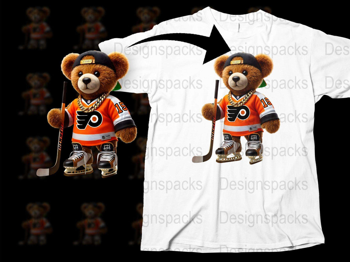 Philadelphia Flyers Bear Mascot Hockey T-Shirt, Sports Fan Gift, Cute Animal Graphic Tee, Casual Wear