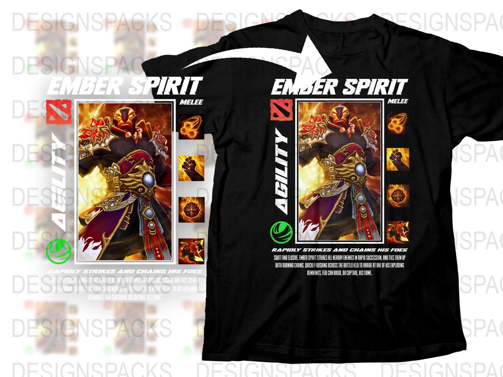 Ember Spirit Dota 2 Inspired Gaming T-Shirt, Graphic Melee Hero Tee, Black Cotton Shirt for Gamers