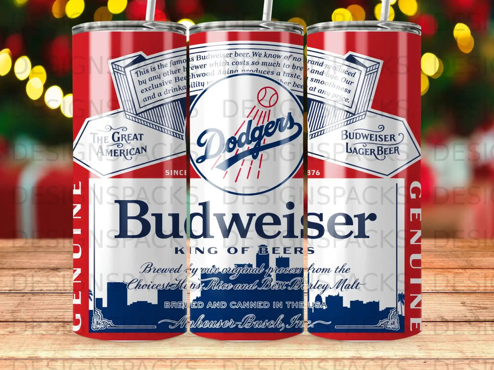 Budweiser and Dodgers logo tumbler with repeating logos.