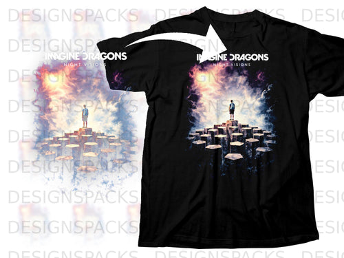 Black t-shirt with Imagine Dragons Night Visions album art graphic.