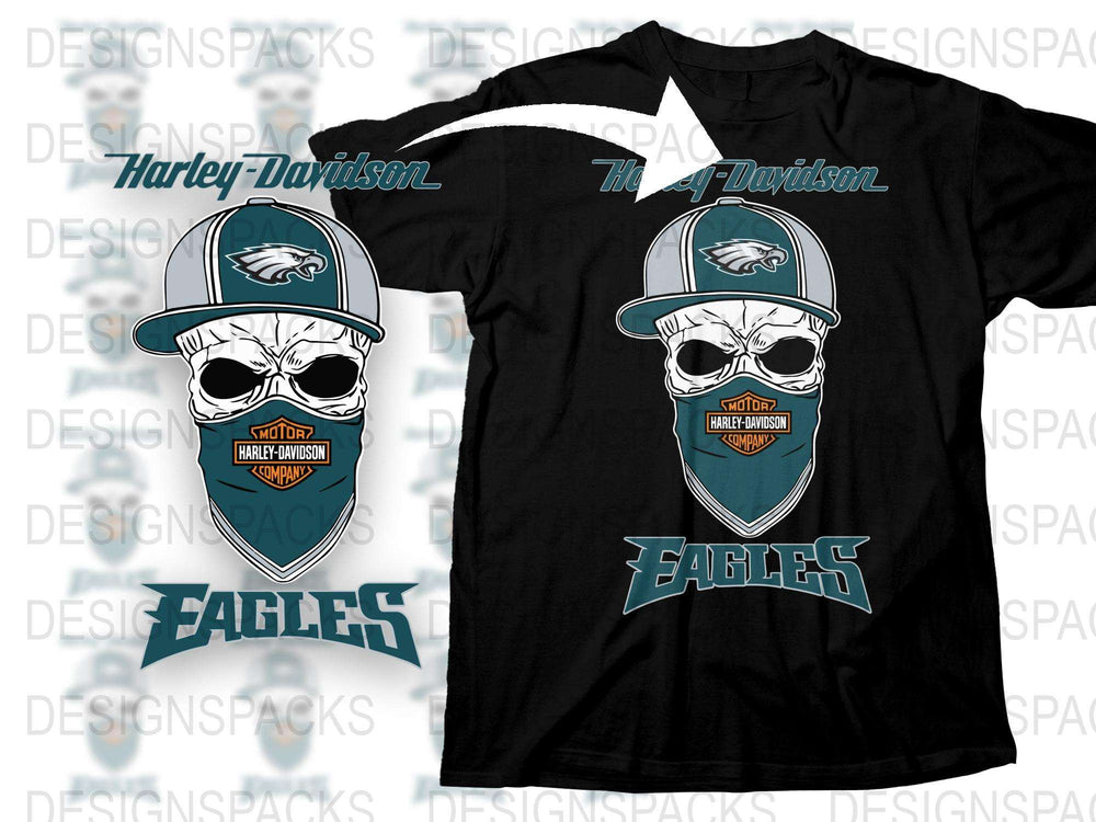 Harley Davidson Eagles T-Shirt, Motorcycle Logo Sports Fan Tee, Graphic Black Cotton Shirt