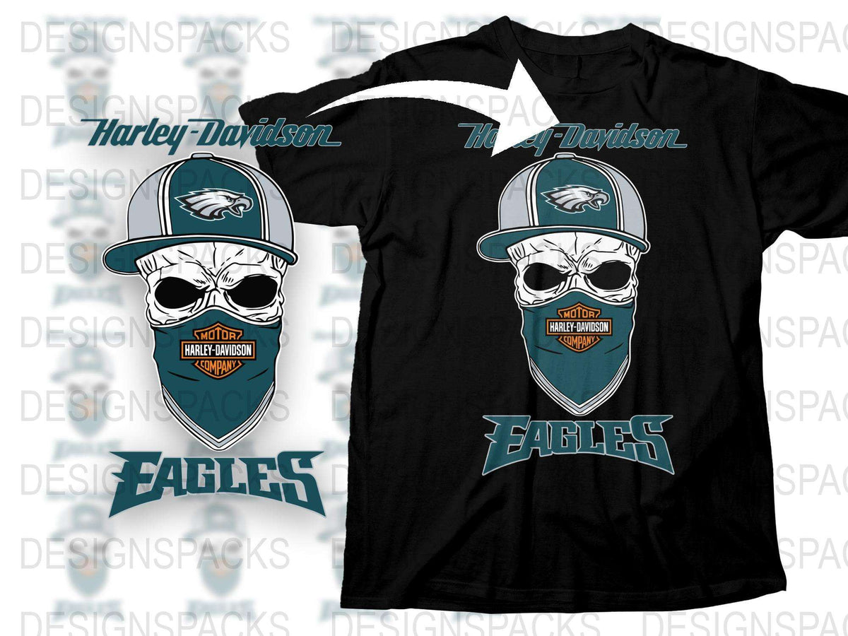 Harley Davidson Eagles T-Shirt, Motorcycle Logo Sports Fan Tee, Graphic Black Cotton Shirt