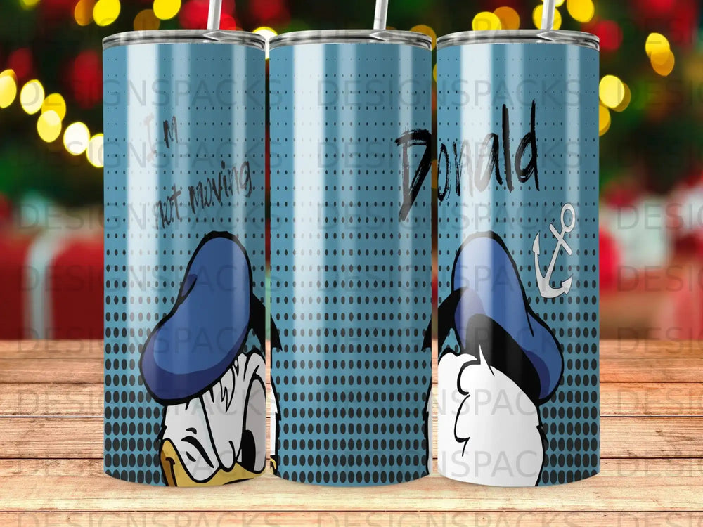 Donald Duck tumbler with blue polka dot background and anchor.