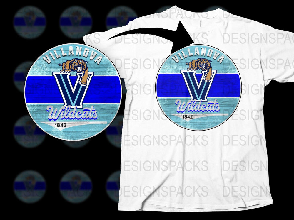 Villanova Wildcats 1842 Vintage Logo T-Shirt, College Sports Team Apparel, Blue and White Graphic Tee