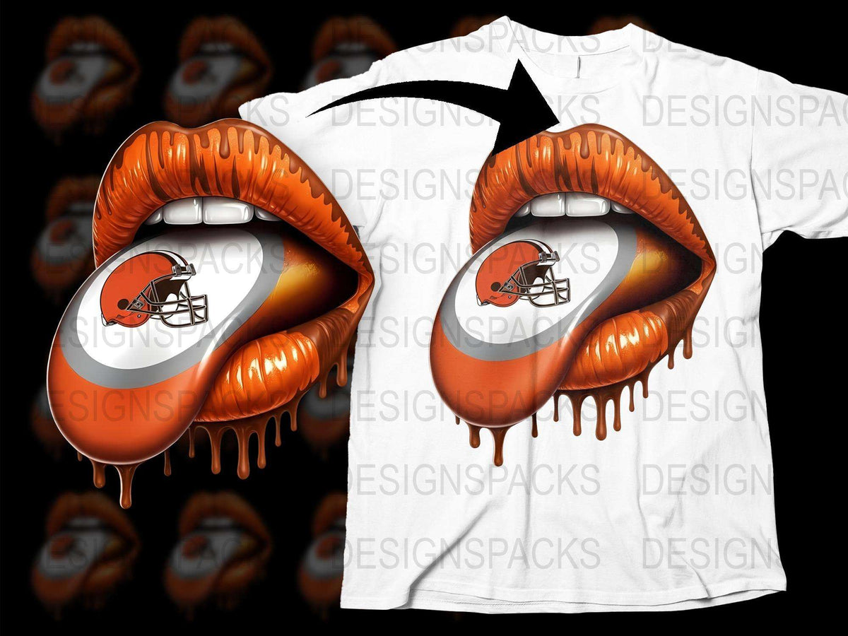 Cleveland Football Team Lip Design T-Shirt, Bold Orange Sports Fan Tee, Unique Dripping Graphic Print Shirt