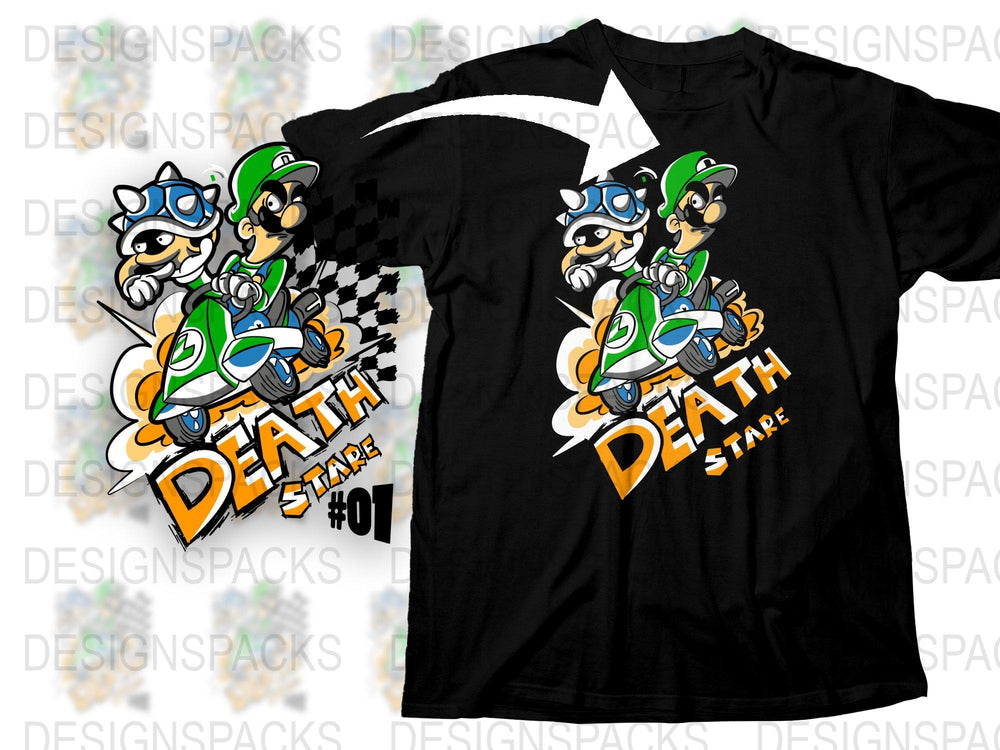 Cool Death Stare Turtle Kart Racer Graphic T-Shirt, Men's Casual Funky Black Tee, Unique Gamer Apparel, Gift for Gamers