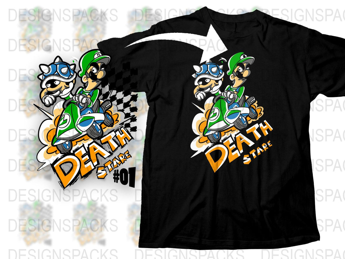 Cool Death Stare Turtle Kart Racer Graphic T-Shirt, Men's Casual Funky Black Tee, Unique Gamer Apparel, Gift for Gamers