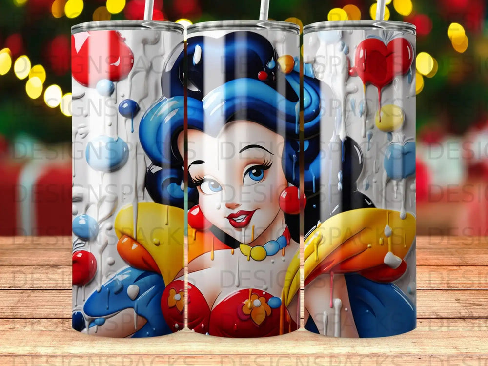 Cartoon woman with blue hair, red bodice, and heart earrings.