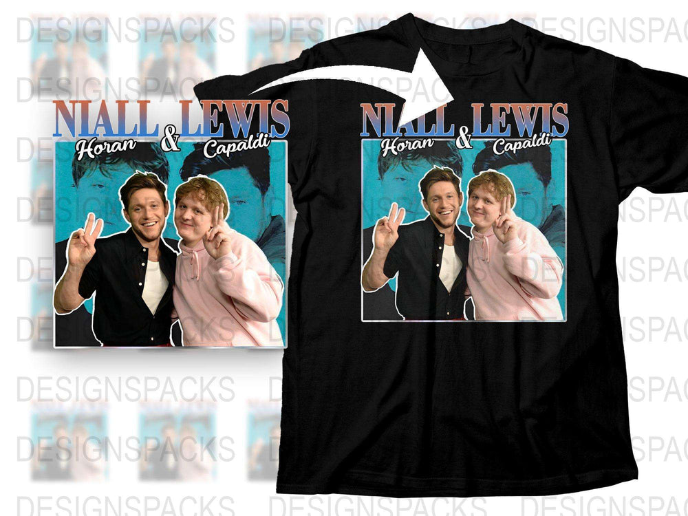 Niall Horan and Lewis Capaldi Graphic T-Shirt, Music Duo Pop Culture Tee, Unisex Black Cotton Shirt