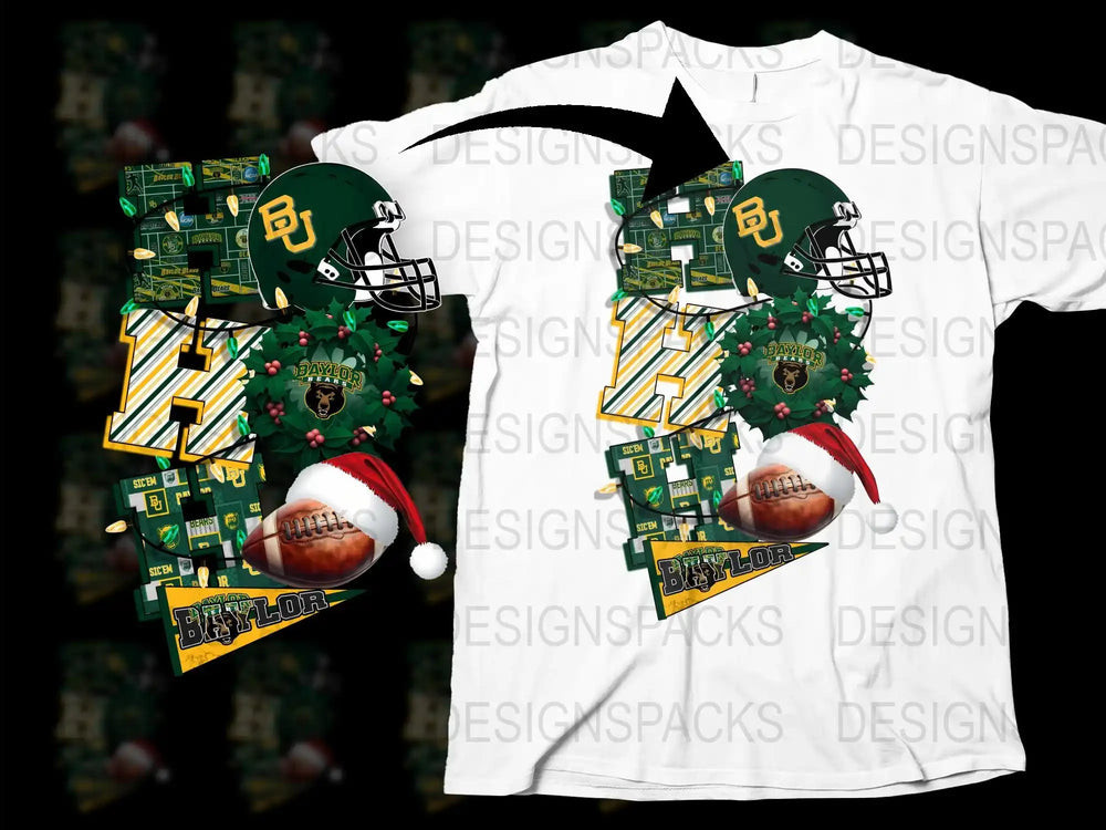 Baylor University Christmas T-Shirt, Football Helmet and Holiday Graphics, Festive Apparel Gift