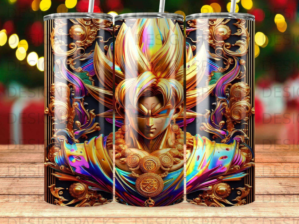 Dragon Ball Z character Goku with elaborate golden armor on a black background.