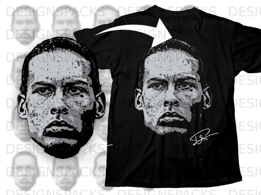 Distinctive Artistic Face Print Graphic on Black Shirt