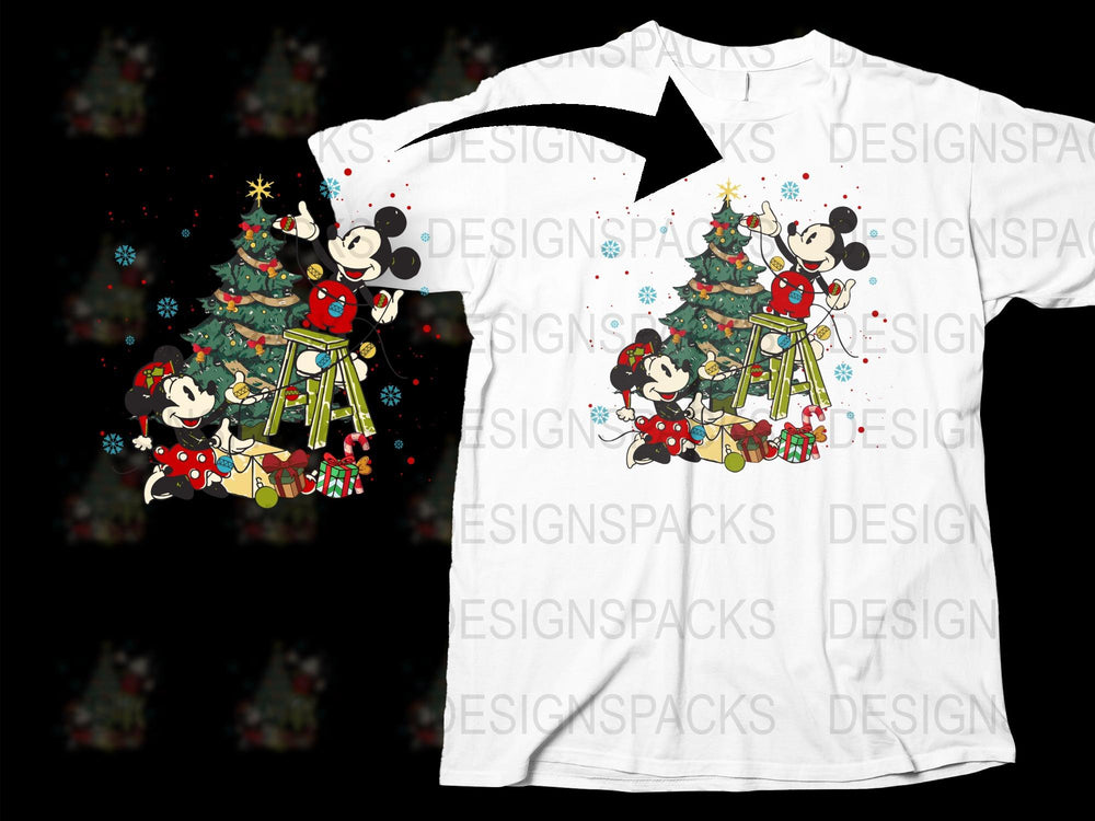 Disney Christmas T-Shirt, Mickey Mouse Holiday Tee, Festive Family Matching Shirts, Cute Cartoon Kids and Adult Apparel