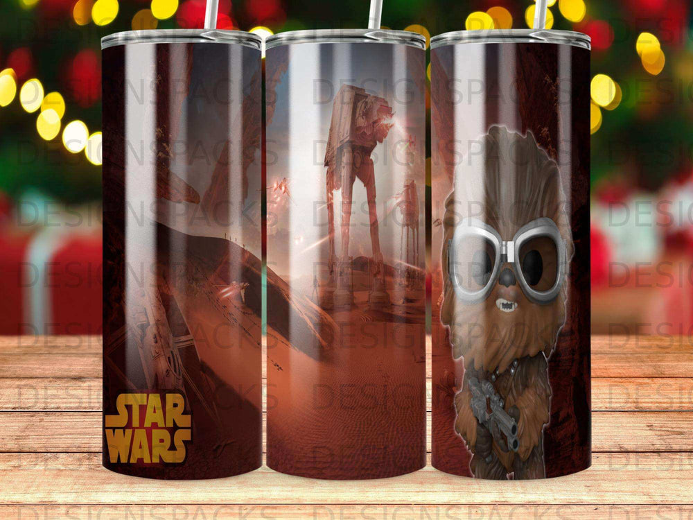 Star Wars Chewbacca with rifle on Endor forest background.