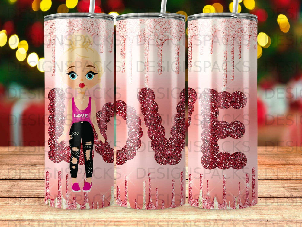 Glittery Pink Red Drip Blonde Girl LOVE Tumbler product type