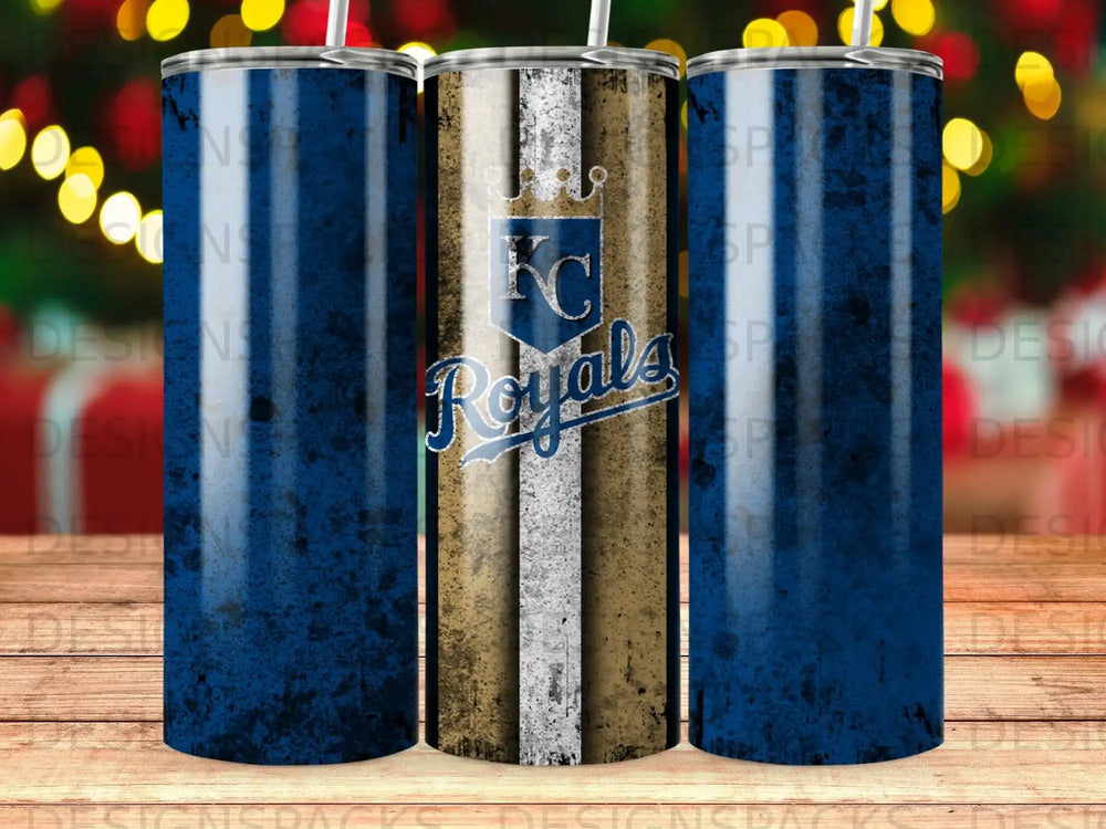 Kansas City Royals tumbler with gold and blue distressed design.