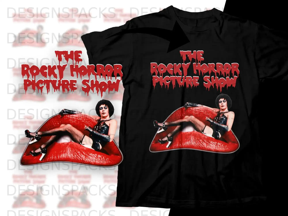 The Rocky Horror Picture Show t-shirt features a woman on red lips.