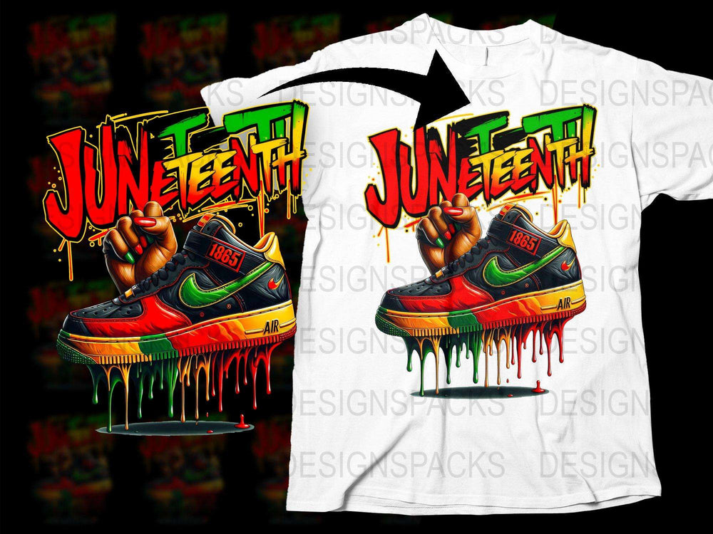 Juneteenth Celebration T-Shirt 1865 Freedom Air Sneakers Design Colorful Graphic Tee Unisex Fashion
