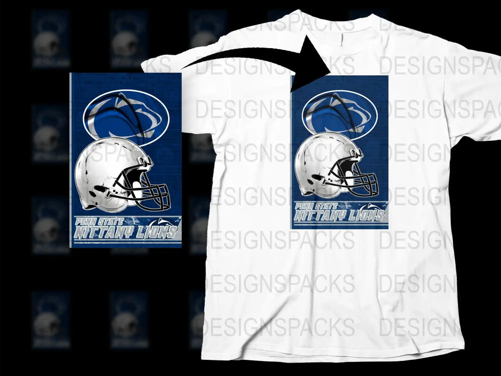 Detroit Lions Inspired Sports Team Graphic T-Shirt, Blue White Helmet Design, Casual Fan Apparel