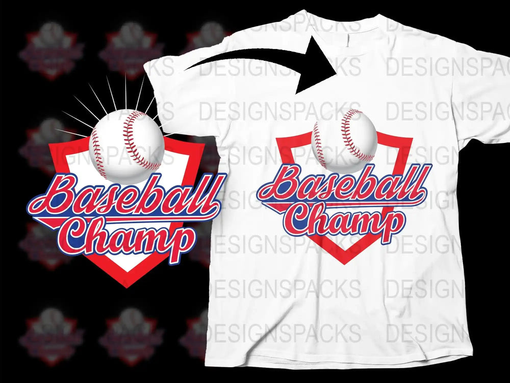 Baseball Champ Graphic T-Shirt, Sporty Casual Wear, Men's White Tee with Red Blue Logo Design