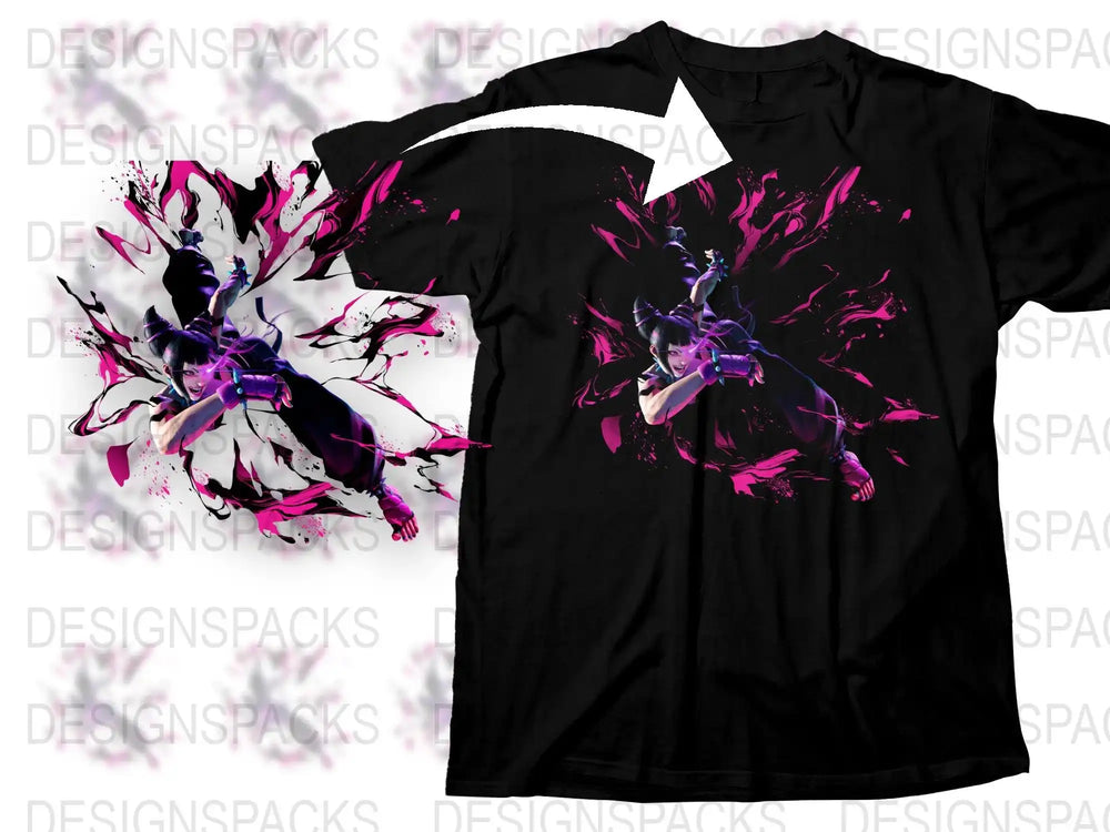Black T-Shirt with Abstract Pink and Purple Ink Splash Design, Unisex Graphic Tee