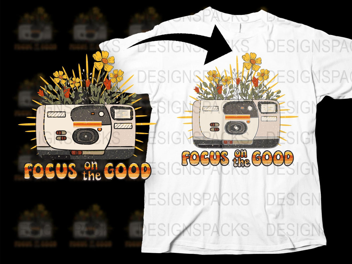 Vintage Camera Floral T-Shirt, Focus on the Good Quote, Retro Graphic Tee, Unisex Fashion Top, Photographer Gift Idea