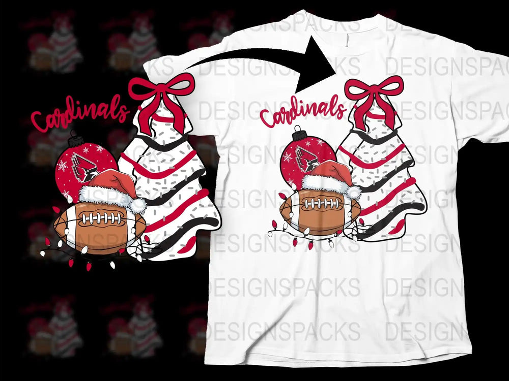 Cardinals Winter T-Shirt, Santa Hat Football Design, Festive Sports Team Apparel, Holiday Graphic Tee for Fans