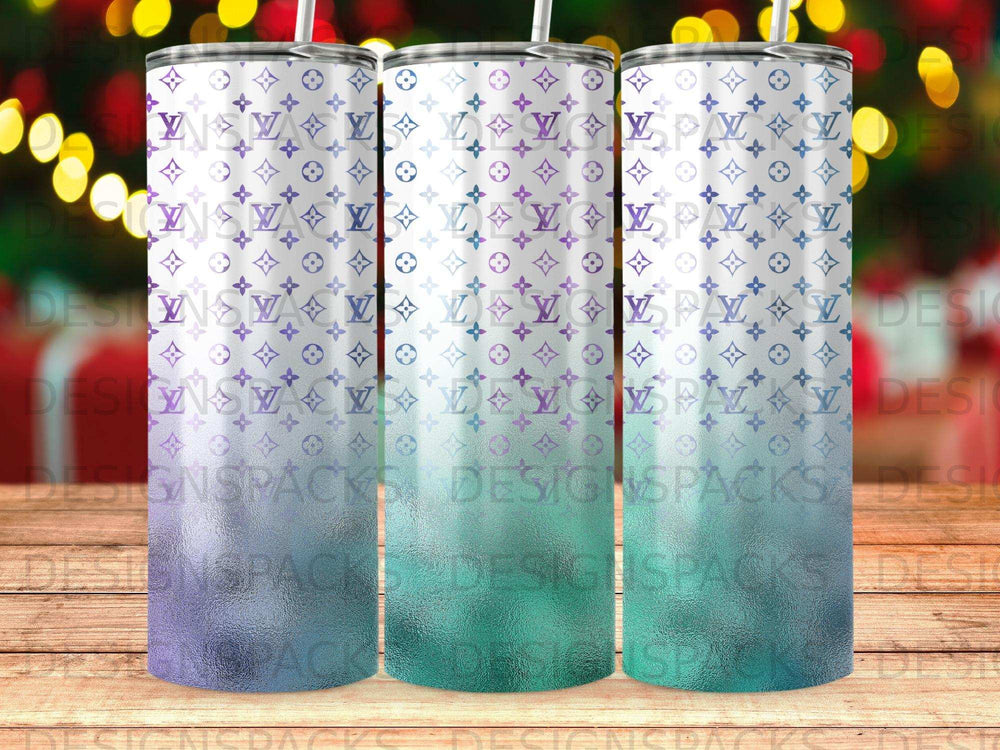 White Purple Blue Green Ombre Monogram Tumbler product type