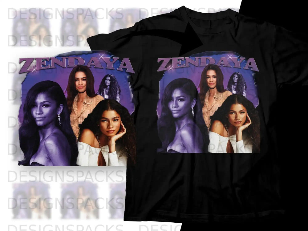 Zendaya collage graphic on black t-shirt.