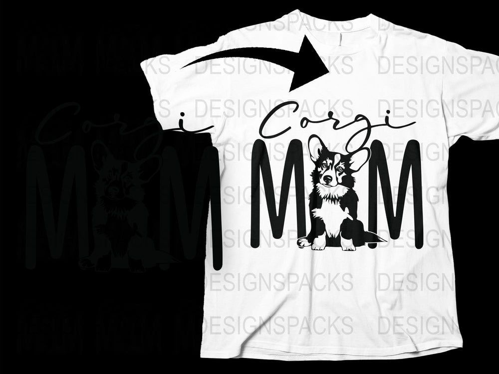 Corgi Mom T-Shirt, Funny Dog Lover Gift, Black and White Graphic Tee, Women's Casual Fashion Top