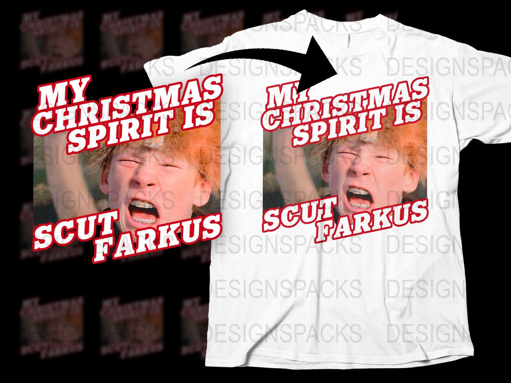 Christmas Spirit Scut Farkus Graphic T-Shirt, Funny Holiday Movie Tee, Unisex White Cotton Shirt