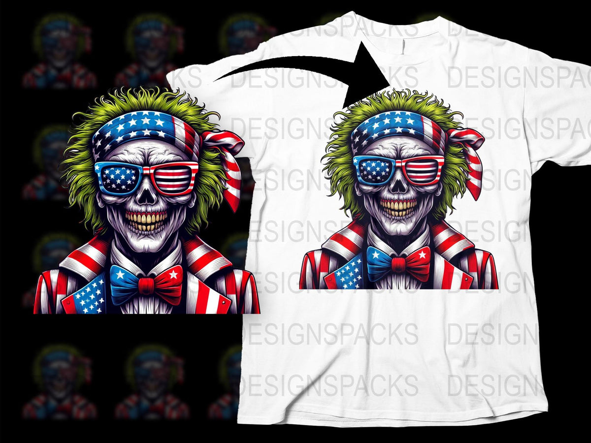 Patriotic Skull T-Shirt, American Flag Sunglasses, 4th of July Apparel, Cool Graphic Tee for Men and Women
