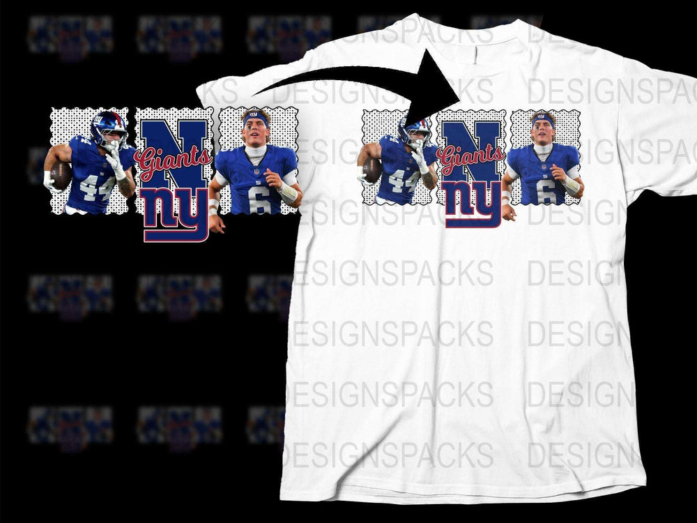 New York Giants Themed T-Shirt, Football Player Graphic Tee, NFL Sports Fan Apparel, Blue and White Cotton Shirt