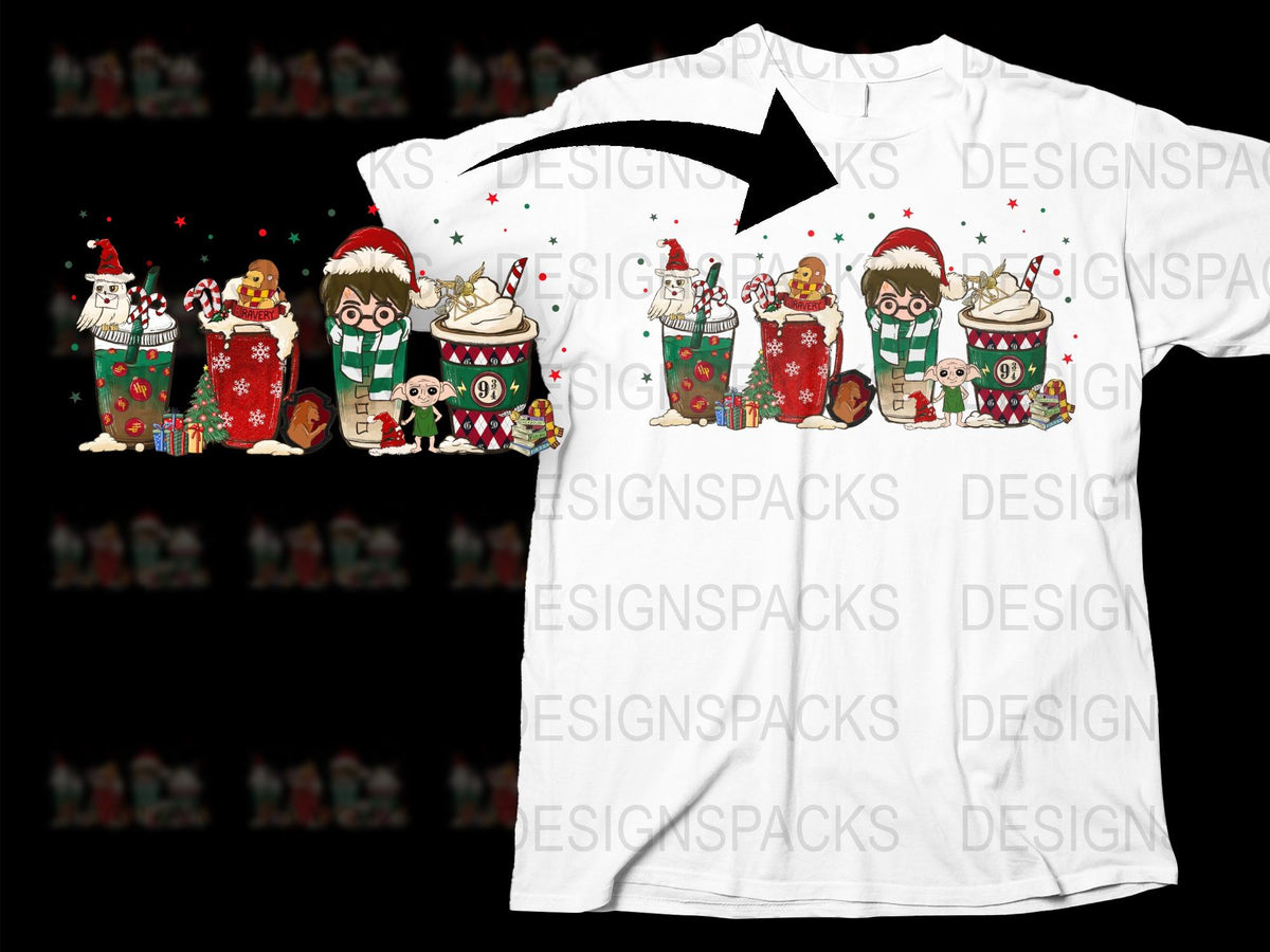 Festive Christmas T-Shirt with Cute Cartoon Characters and Holiday Patterns, Unisex White Tee