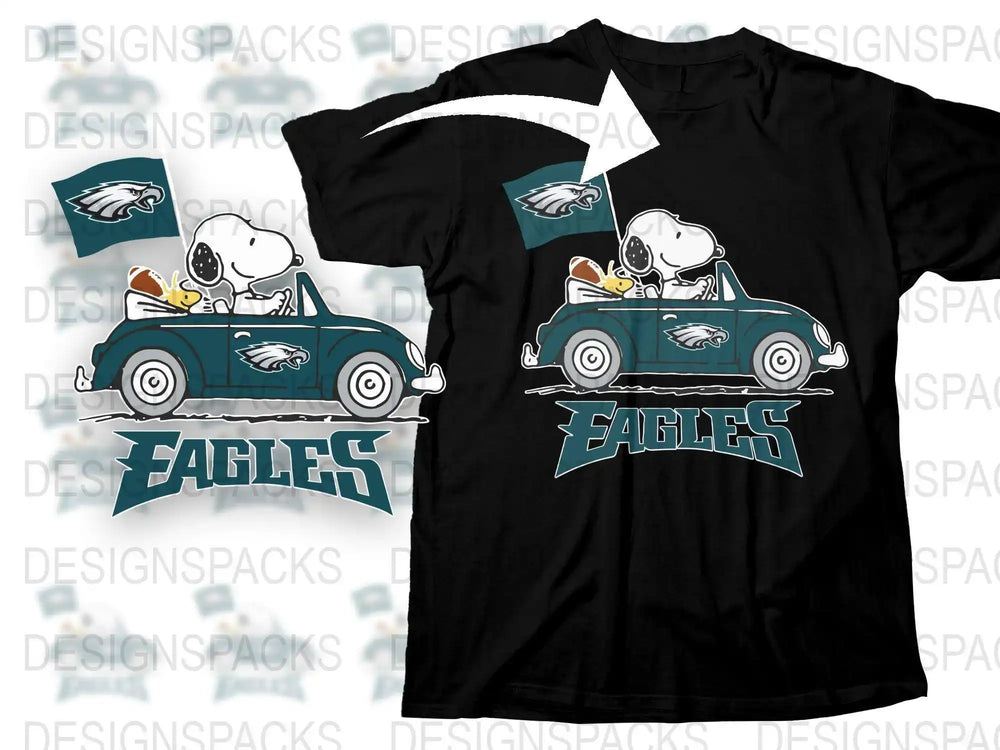 Snoopy Driving Car Philadelphia Eagles Fan T-Shirt, Cartoon Dog Graphic Tee, Sports Team Apparel