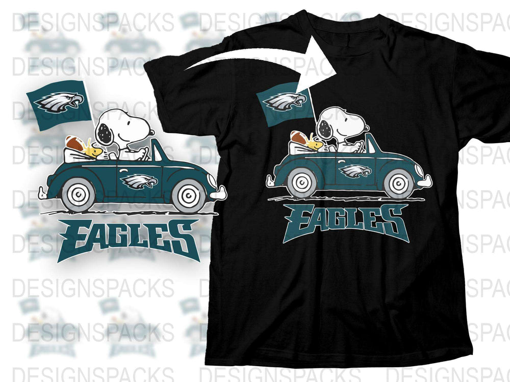 Snoopy Driving Car Philadelphia Eagles Fan T-Shirt, Cartoon Dog Graphic Tee, Sports Team Apparel