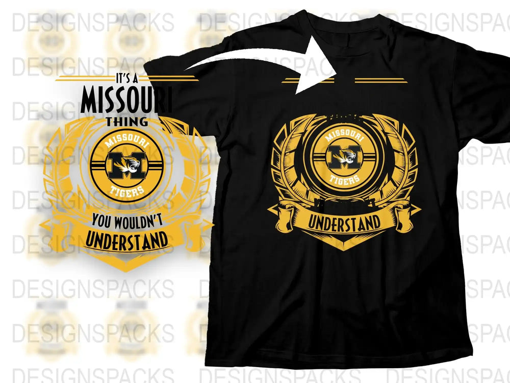 Missouri Tigers Black T-Shirt, College Sports Fan Apparel, Bold Graphic Tee, Unique Gift Idea