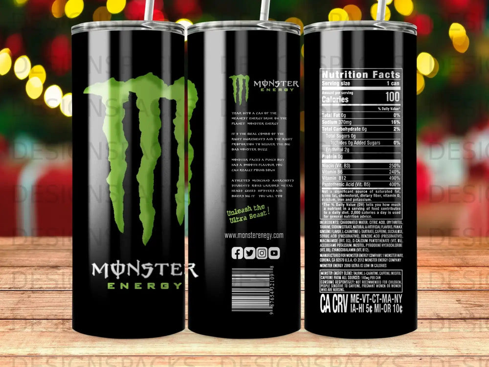 Monster Energy Zero Ultra can with nutrition facts panel and ingredient list.