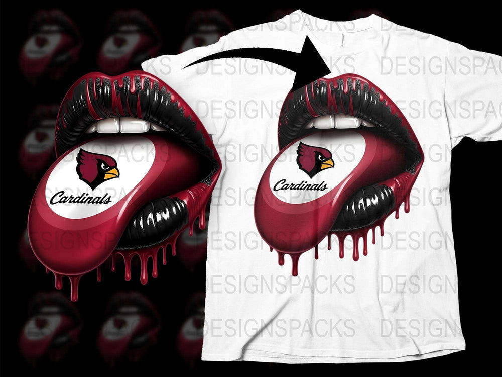 Arizona Cardinals Dripping Lips T-Shirt, Graphic Sports Fan Tee, Trendy Football Team Shirt Design, Bold Lip Print Top