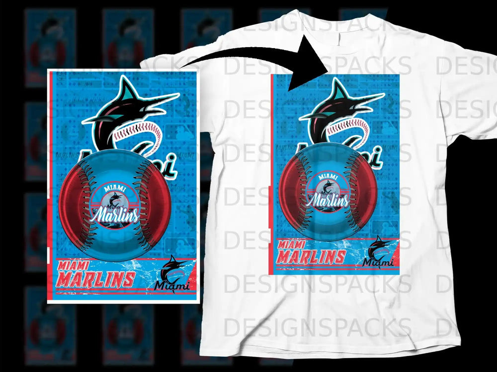 Miami Marlins Baseball Team Graphic T-Shirt Design