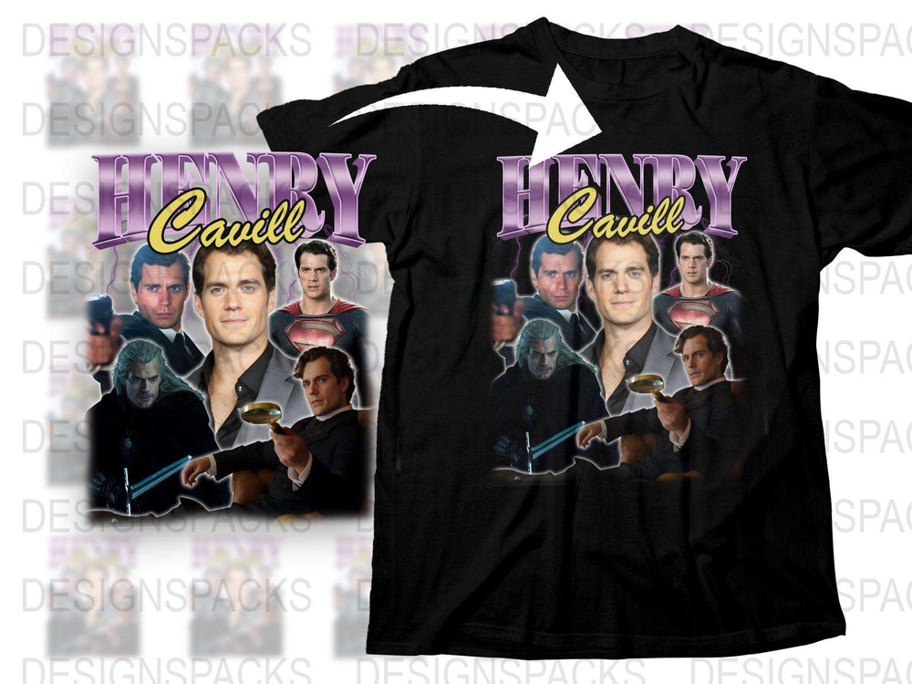 Henry Cavill Graphic T-Shirt, Movie Star Collage Tee, Fan Art Top, Celebrity Printed Shirt, Unique Gift Idea for Fans