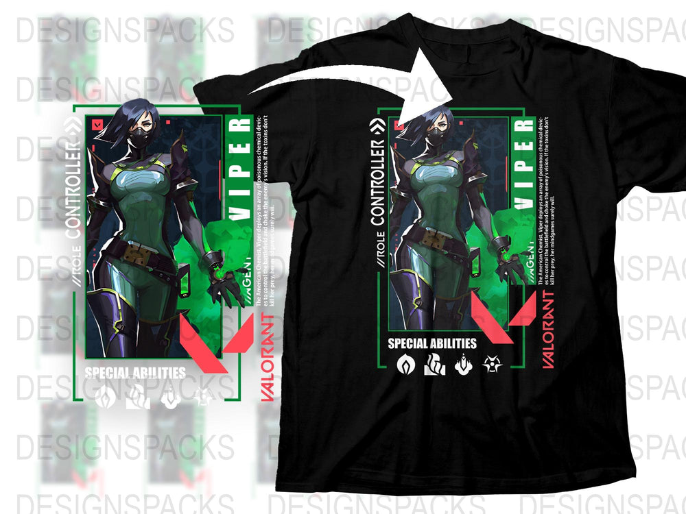 Valorant Viper T-Shirt, Special Abilities Design, Gaming Apparel, Unisex Graphic Tee, Fan Merchandise, Black Cotton Shirt