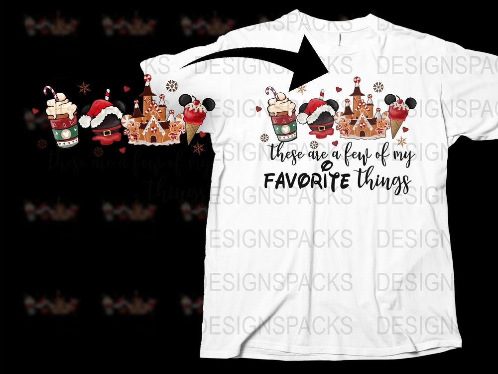 Christmas T-Shirt Favorite Holiday Things Graphic Tee Festive Santa Reindeer Design