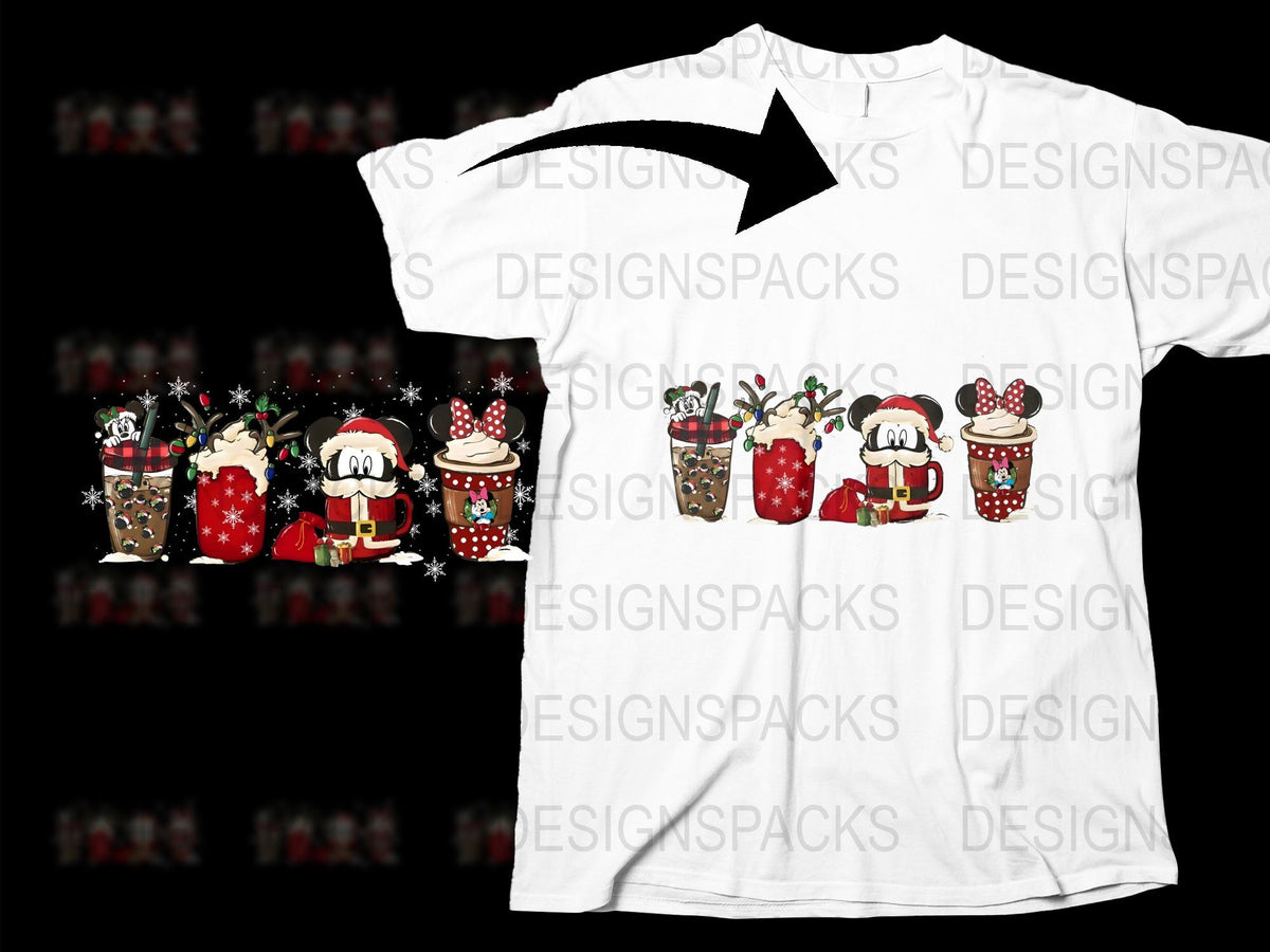 Christmas T-Shirt with Santa and Reindeer Graphics, Holiday Festive Apparel, Unisex White Tee