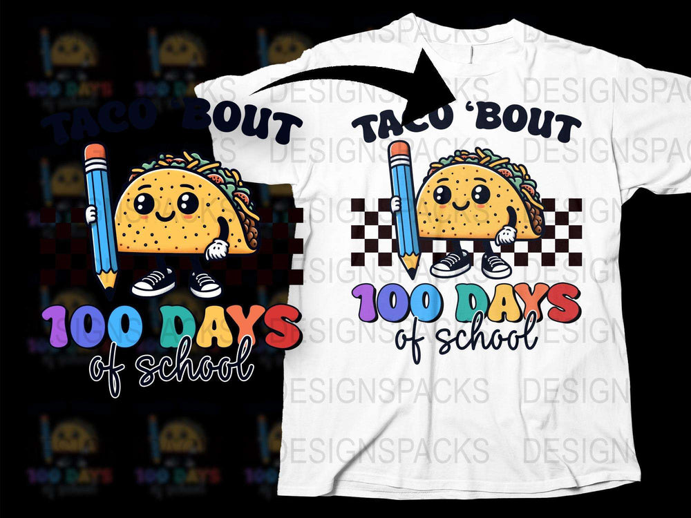 Taco Bout 100 Days of School T-Shirt, Cute Taco Graphic Tee, Kids School Celebration Shirt